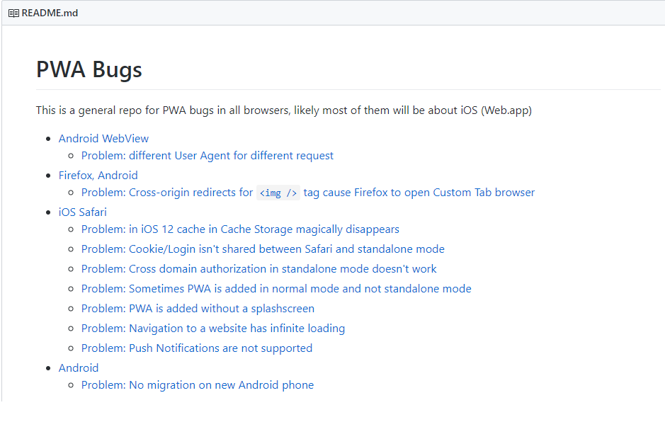 PWA Bugs (August, 2019)